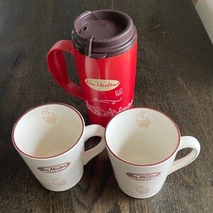 Tim Hortons Red Travel Mug and White Mugs Set